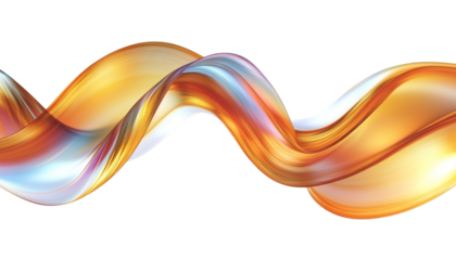 abstract orange with silver wave fluid holographic Iridescent 3d render icon isolated on transparent background cutout