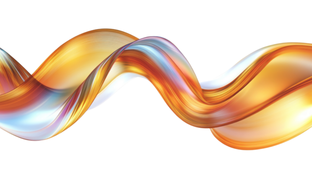 abstract orange with silver wave fluid holographic Iridescent 3d render icon isolated on transparent background cutout