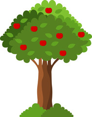 Cartoon Apple Tree with Red Apples