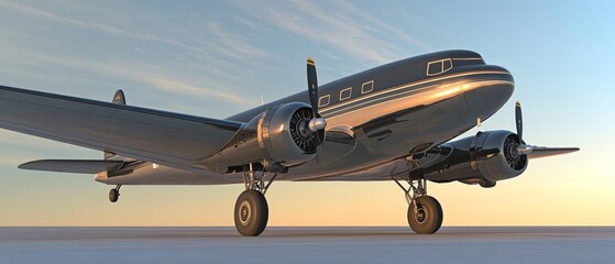 A silver and black airplane is parked on the runway