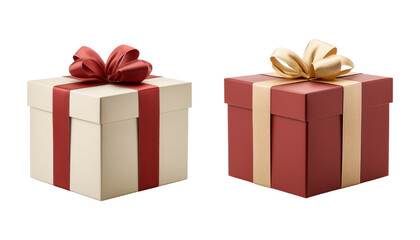 Fototapeta premium two gold and red gift box isolated on transparent background cutout