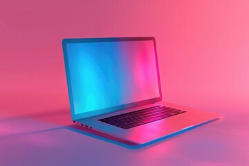 Abstract Laptop. Holographic Digital Design in Modern Office Desktop