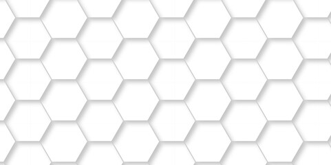 Fototapeta premium Abstract pattern with hexagonal white and gray technology line paper background. Hexagonal 3d vector grid tile and mosaic structure mess cell. white and gray hexagon honeycomb geometric copy space.