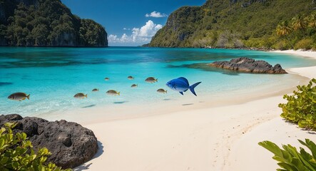 Fototapeta premium Tropical lagoon with clear water fish and soft sand