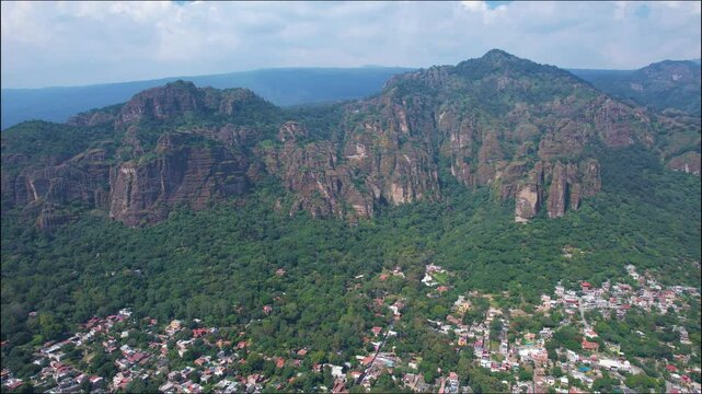 Aerial Drone View of Tepozteco Mountain in Tepoztl&aacute;n, Mexico