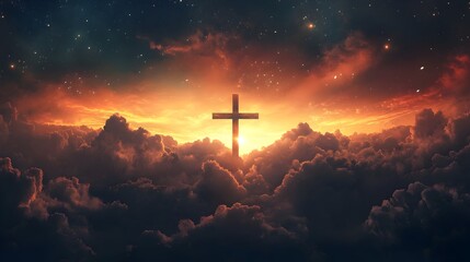 Ethereal Cristian Cross Ascending Towards Heavenly Light