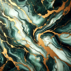 Green Marble Texture with Gold and Silver Veins, Abstract Mineral Pattern.