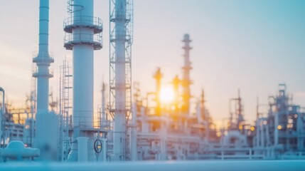 Obraz premium Detailed Close-Up of Pipes and Valves in Oil Refinery