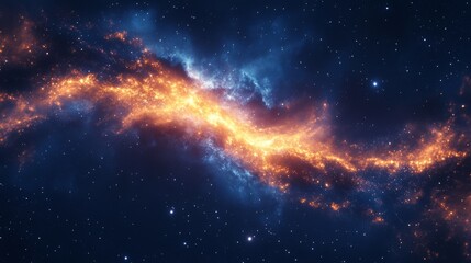 Fototapeta premium A Cosmic Stream of Orange and Blue Nebulae with Scattered Stars