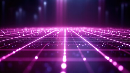 Obraz premium Bright purple laser beams forming a grid pattern on a dark