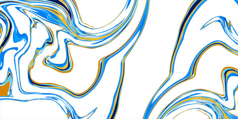 Ocean blue and gold seamless marble pattern with psychedelic swirls. Vector liquid acrylic texture. Flow art.