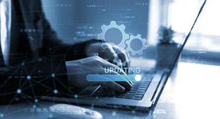 Developer who developed a new version to improve your software.Operating upgrade system. Process of...