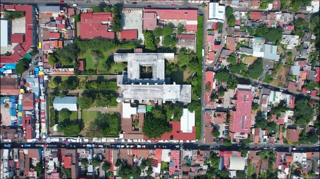 Aerial Drone View of Hern&aacute;n Cort&eacute;s Palace in Cuernavaca, Mexico