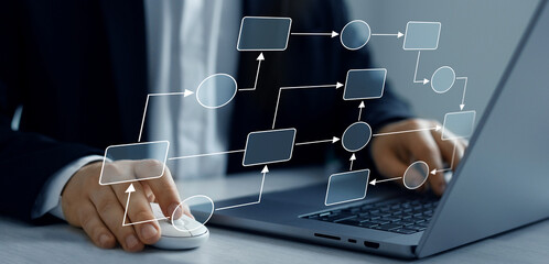 Chart scheme hierarchy management of corporate. Digital technology of business process and workflow...