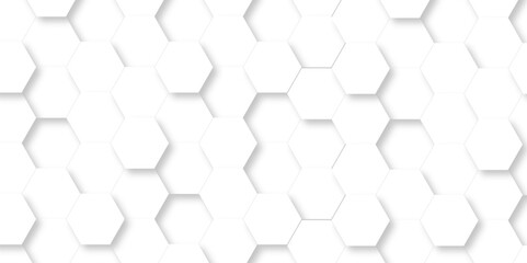 Fototapeta premium Abstract pattern with hexagonal white and gray technology line paper background. Hexagonal 3d vector grid tile and mosaic structure mess cell. white and gray hexagon honeycomb geometric copy space.