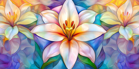stained glass windows style lily flower seamless pattern