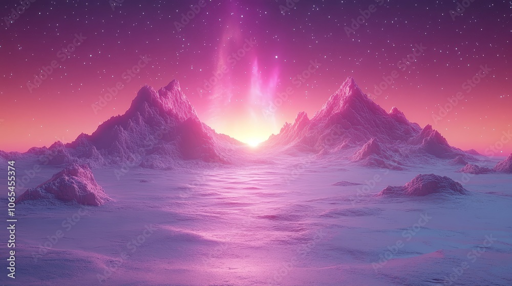Wall mural as the aurora borealis dances beneath the stars above it, it appears as a majestic mountain range sh