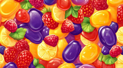 Fototapeta premium Colorful fruit-flavored gummy candies on a white background
