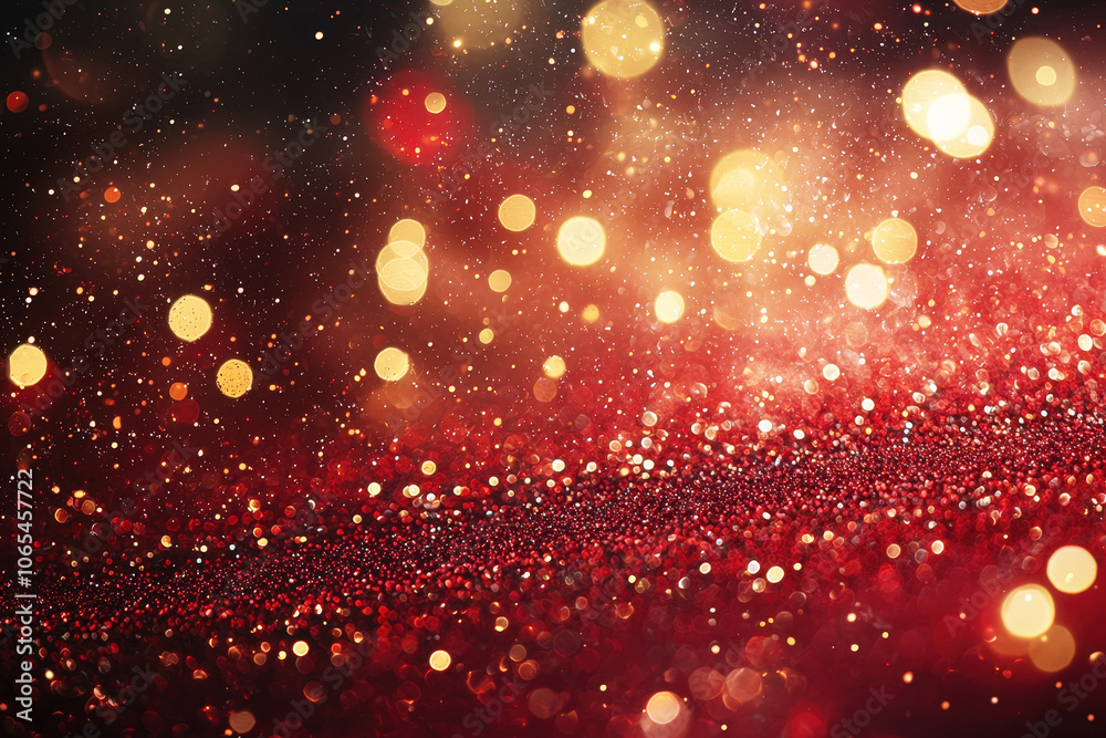 Leinwandbilder A dazzling array of golden and red bokeh lights twinkles against a soft background, evoking a festive mood perfect for celebrations