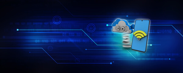 3d rendering Transmitter mobile WiFi near database protection lock
