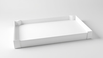 Mockup of an open white long pizza box with soft shadows and minimalist style