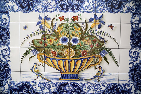 Fundo Ceramica Antiga Azul Bonita Floral