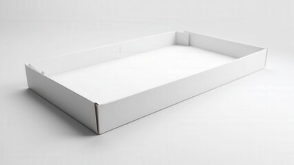 White long pizza box with smooth surface and blank space, set against a soft background
