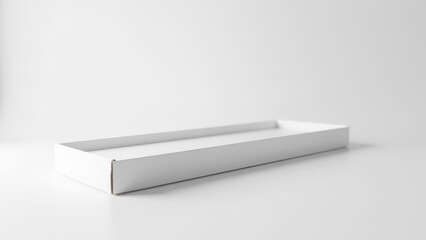 High-resolution, minimalist mockup of a white long pizza box, open and empty