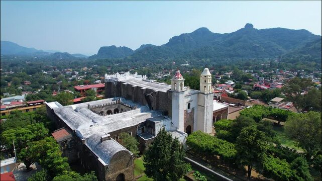 Aerial Drone View of Hern&aacute;n Cort&eacute;s Palace in Cuernavaca, Mexico