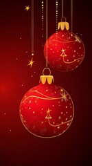 Two red Christmas ornaments hanging from a string