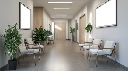 Obraz premium Modern Hospital Hallway with White Frame Mockup. AI generated illustration