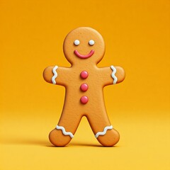 Obraz premium Smiling gingerbread man on yellow background 