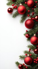 A red and white Christmas tree with red ornaments