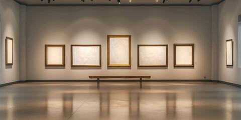 Blank Art Gallery: Museum Exhibit Featuring Empty Frames for Art Exhibition