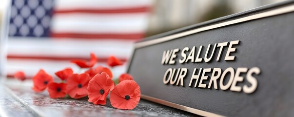 WE SALUTE OUR HEROES Tribute Plaque - A Heartfelt Veteran's Day Commemoration with USA Flag and Poppies Honoring Sacrifices of Military Veteran's