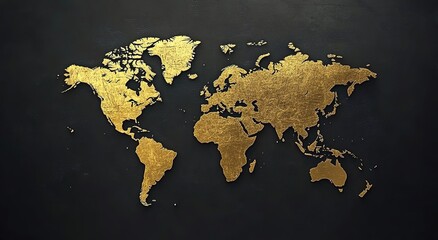 Naklejka premium A minimalist design of the world map in gold on a black background