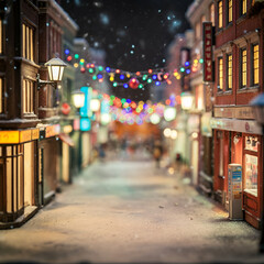 Obraz premium christmas miniature diorama. A fairytale Christmas scene with a snow-covered winter village and warm light.