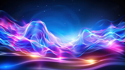 Vibrant blue layout with flowing tech inspired lines creates mesmerizing visual effect, evoking sense of motion and energy in digital landscape