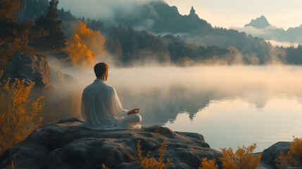 A man wear white dress make Meditation, Generative AI