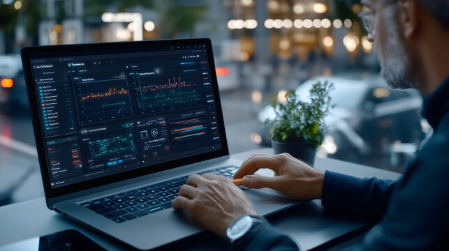 Data analysis on laptop with delivery scheduling software interface