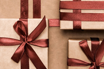 Christmas.Christmas gift box zero waste,Boxing Day, eco friendly packaging gifts kraft paper eco...