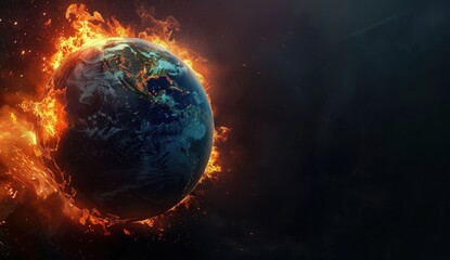 Obraz premium 3D rendering of Earth engulfed in flames, symbolizing climate decay