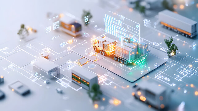 3D render of modern supply chain with interconnected logistics systems