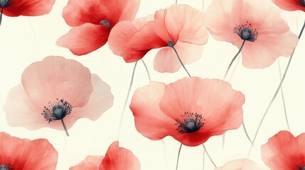 Fototapeta premium Watercolor Painting of Red Poppy Flowers on White Background