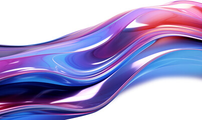 3d abstract fluid wave, chrome texture, holographic colors, smooth flow, gradient blend, glossy surface, metallic sheen, for print, web, animation creative art work design on transparent backdrop PNG