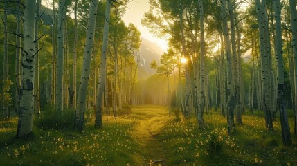 Obraz premium Shimmering Aspen Trees in Soft Morning Light