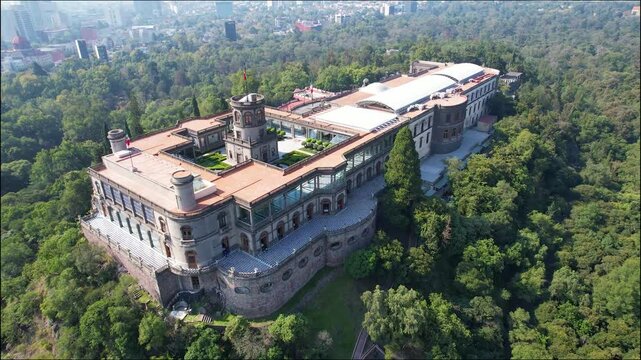 Aerial Drone View of Chapultepec Palace in Mexico City