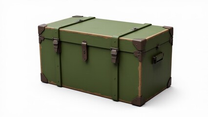 Realistic ammo box, ammunition wooden box with rugged metal latches and a vintage green hue, great for military-themed presentations