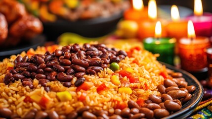 Colorful Kwanzaa Meal Featuring Rice and Beans