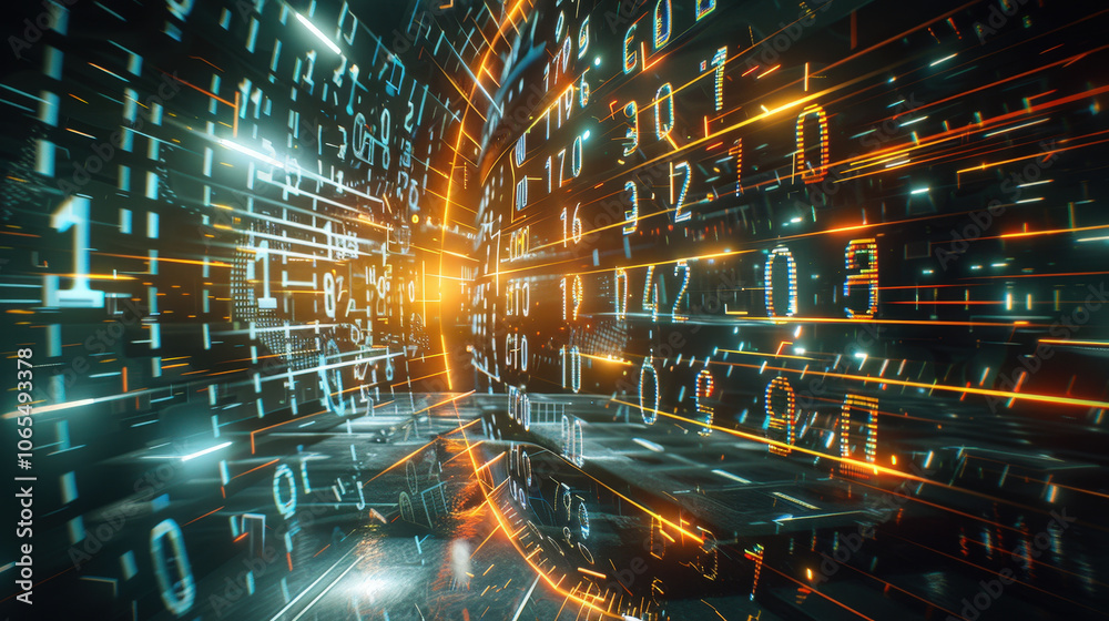 Aufkleber digital background with floating numbers and glowing lines creates futuristic atmosphere, representi